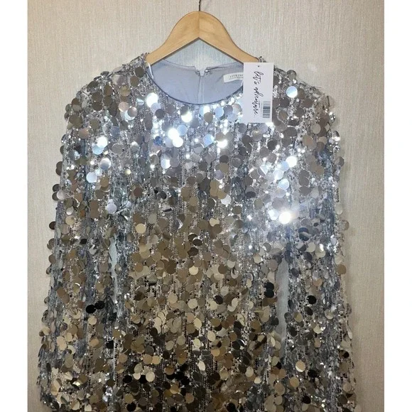 New 12th Tribe Pippa Silver Payette Long Sleeve Mini Dress S - Picture 3 of 12